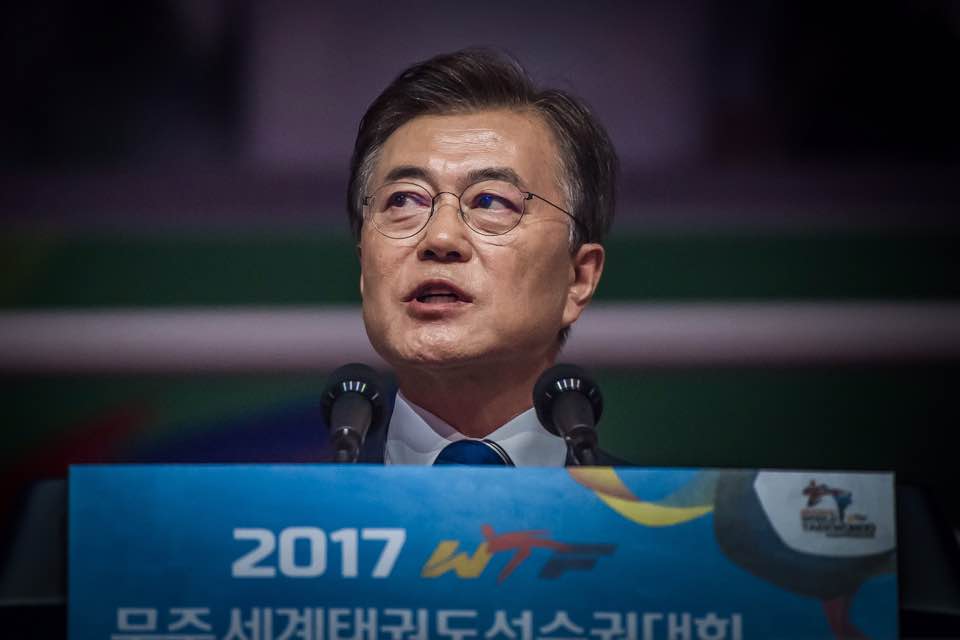 Moon Jae-in, President of Republic of Korea gives a speech during the Opening Ceremony of 2017 World Taekwondo Championships