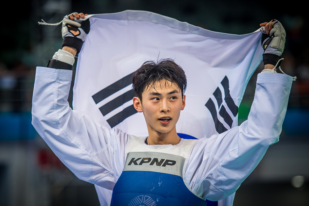 Tae-Hun Kim (KOR) after winning the final match of M-54kg for the 2017 World Taekwondo Championships on June 25