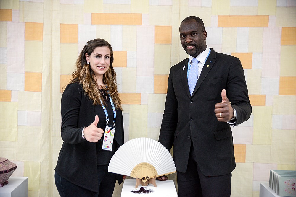 The Chairpersons for the World Taekwondo Athletes' Committee Nadin Dewani (JOR) and Pascal Gentil (FRA) poses after the election.