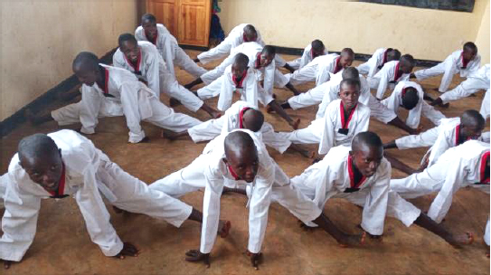 Students doing stretching