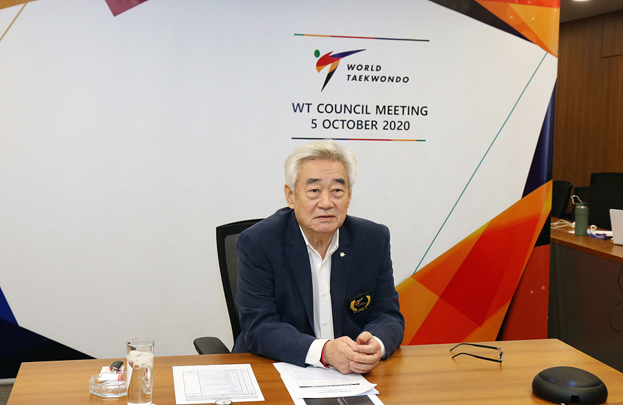 WT President Chungwon Choue during the virtual WT Council Meeting